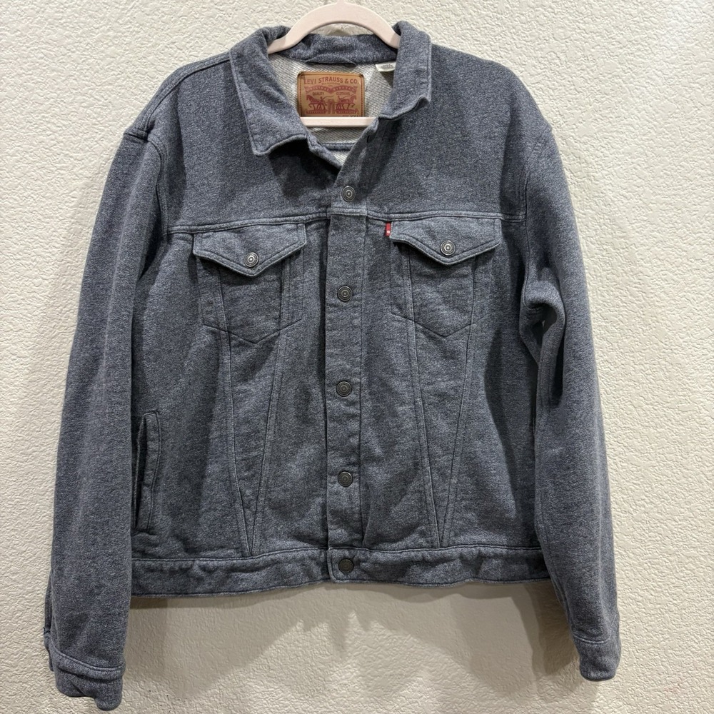 Levi's Knit Trucker Jacket Gray Cotton Button Front Red Tab Size XXL